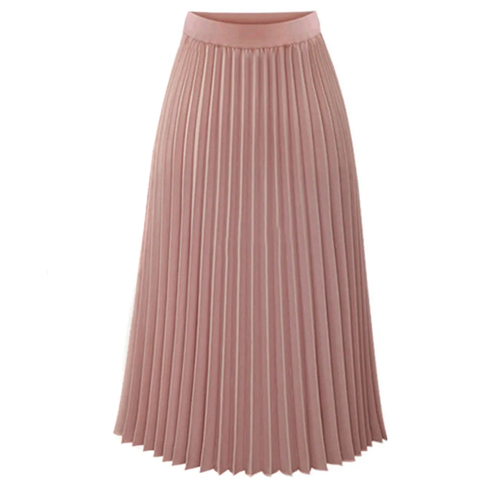 

Summer skirts Womens Solid Pleated Elegant Midi Elastic Waist Maxi Pleated Tulle Party Casual Skirt Jupe Femme Faldas Mujer