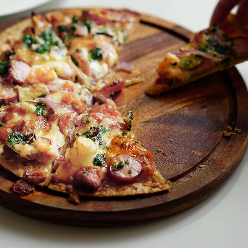 Acacia Wood No Paint Round Pizza Stones Eco Natural Wood Thick Cutting Board Serving Trays Cake Plates Durable Pizza Peel