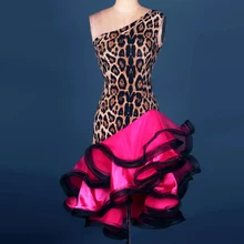 Латинское платье для танцев Для женщин/Одежда для девочек с леопардовым принтом; для ча-ча/румбы/самбы/Бальные платья для Танцы костюм для танцевального конкурса DQ13011
