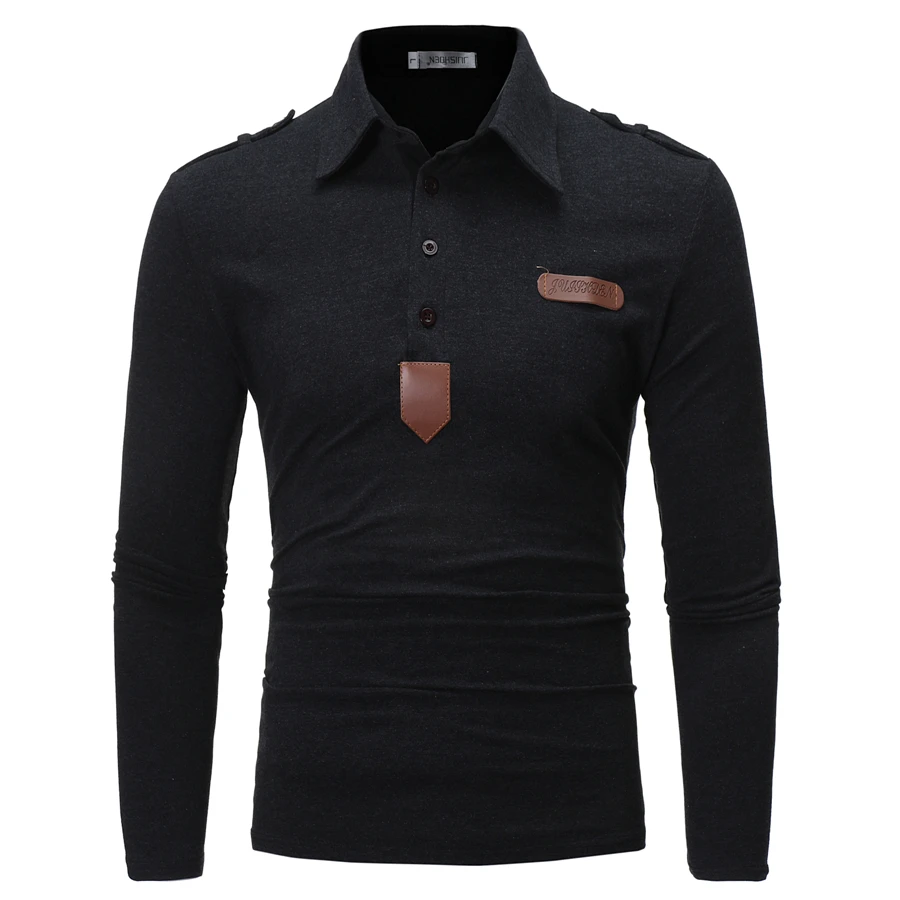 Mens Polo Shirt Brands 2018 Male Long Sleeve Fashion Casual Slim Solid epaulette design Polos