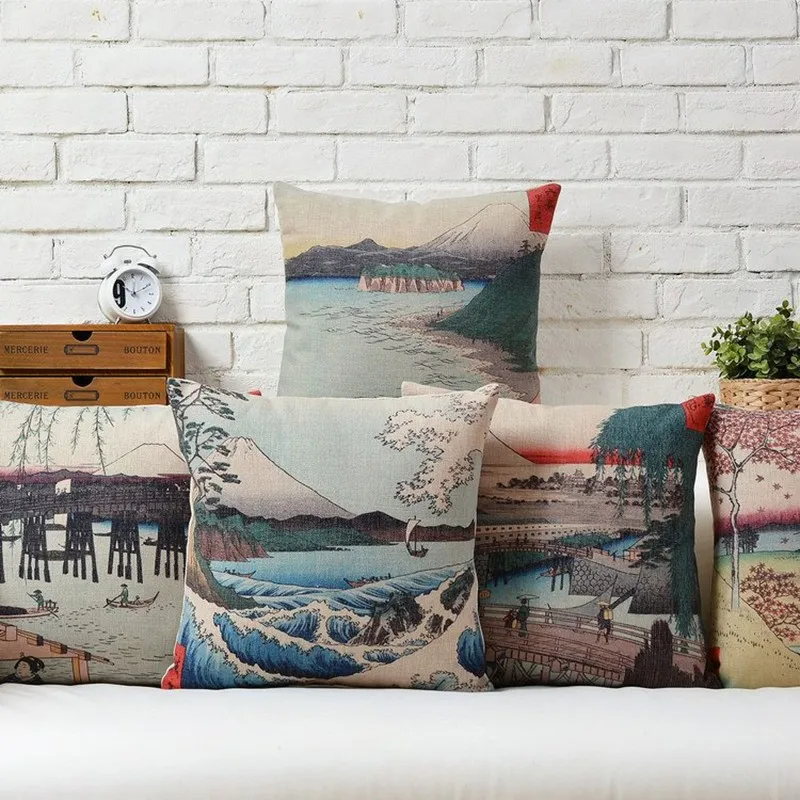 

Japan Style Creative Fuji and Sea Wave Cushion Cover Decorative Sofa Throw Pillow Case Car Chair Home Decor Almofadas Cojines