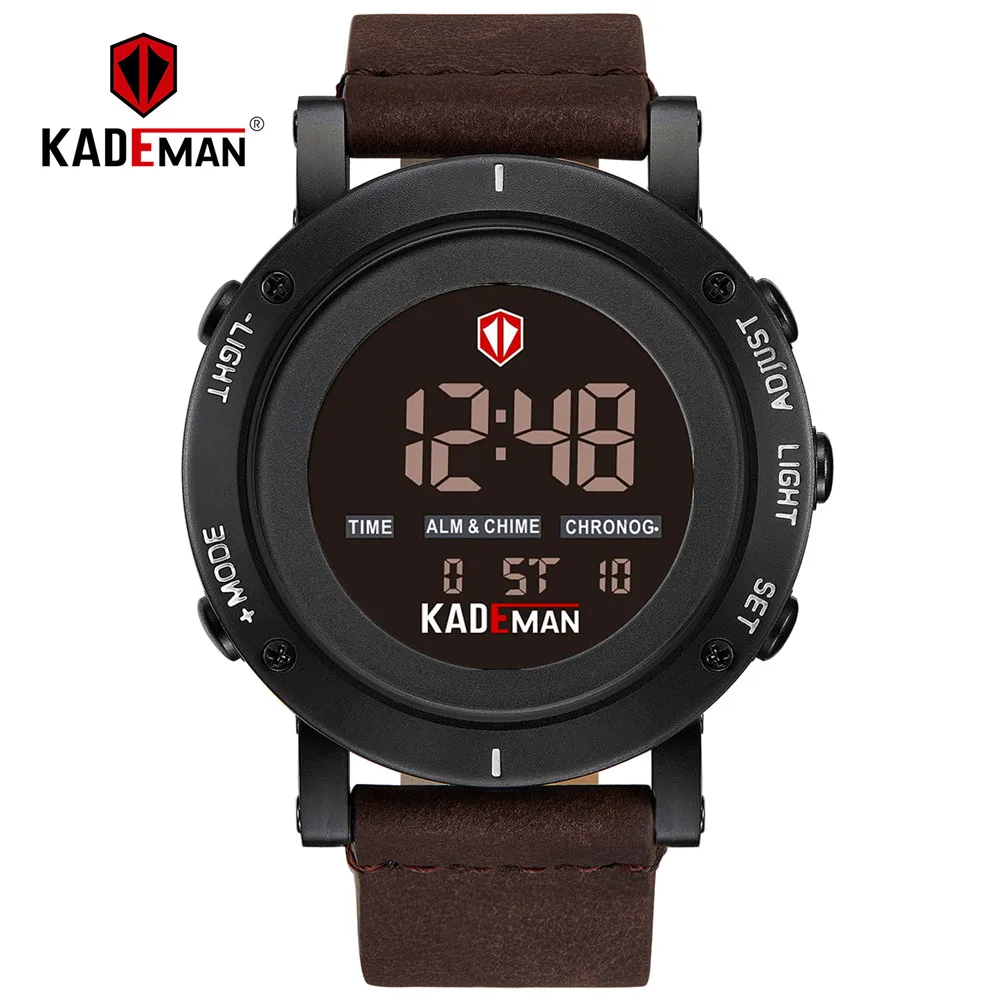 

2019 New LED Display Men Watch Tech Sport Digital Watch TOP Brand KADEMAN Waterproof Casual Male Leather Clock Relogio Masculino