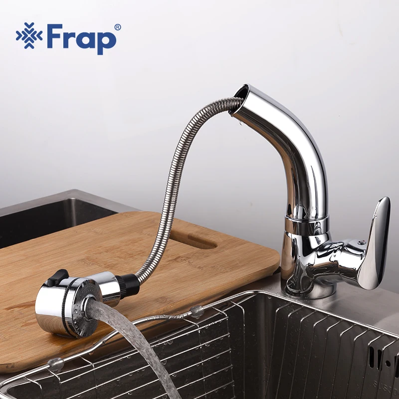 

Frap new brass pull out kitchen sink faucet bathroom basin taps 2 ways water outlet for washing cold hot water bath mixer Y10011
