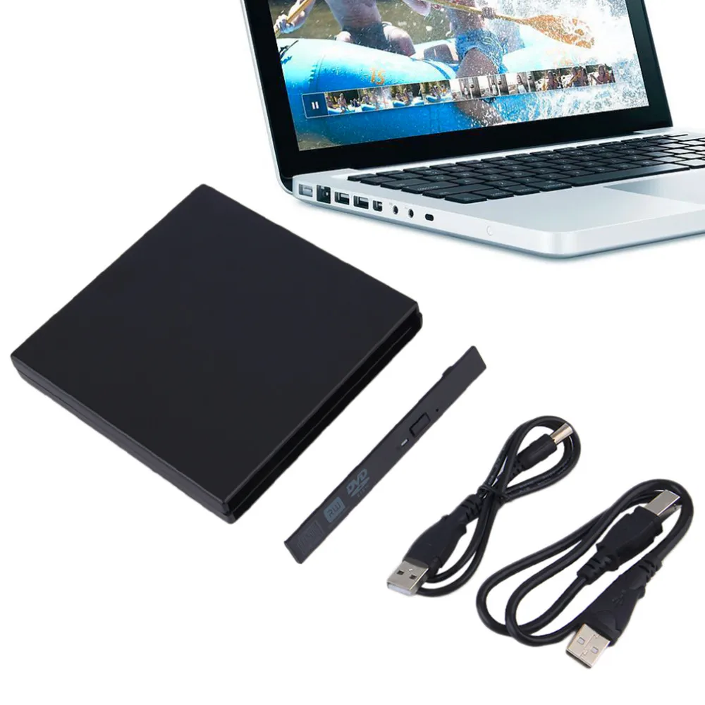 Новый портативный USB 2,0 DVD CD DVD-Rom IDE Внешний корпус тонкий для ноутбука ноутбук черный внешний жесткий диск корпус