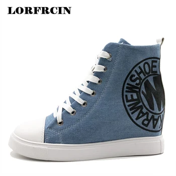 

Women Canvas Shoes High Tops Platform Sneakers Increased Internal Summer Shoes Woman Wedges 8cm High Heels For Women LORFRCIN