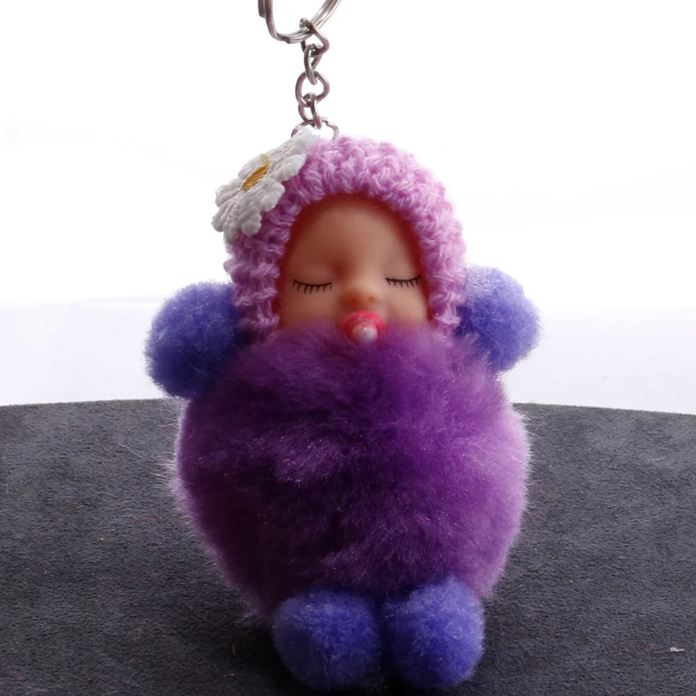 Соска Спящая кукла брелок цветок помпон кролик мех мяч брелок пушистый автомобиль брелок porte clef мешок брелок - Цвет: Purple