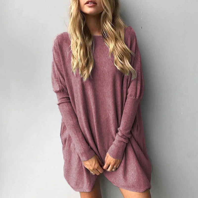 Long Batwing Sleeve Loose Solid Women Shirts Fashion O Neck Vintage Feminine Woman's Blouses 2019 Autumn Female Tops Pullovers