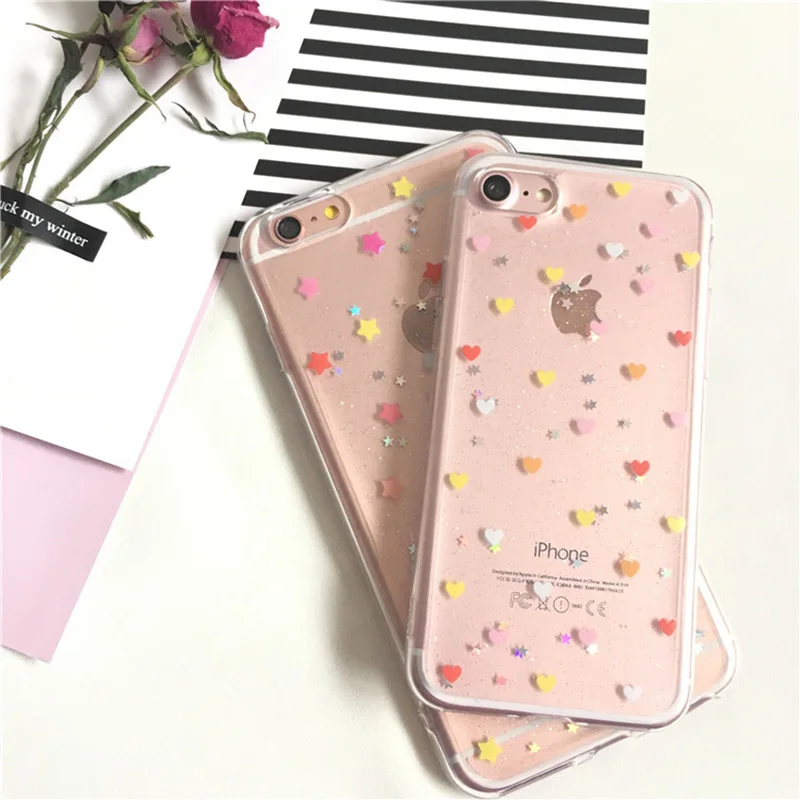 Transparent colour Sequins for iPhone 7 case clear bling