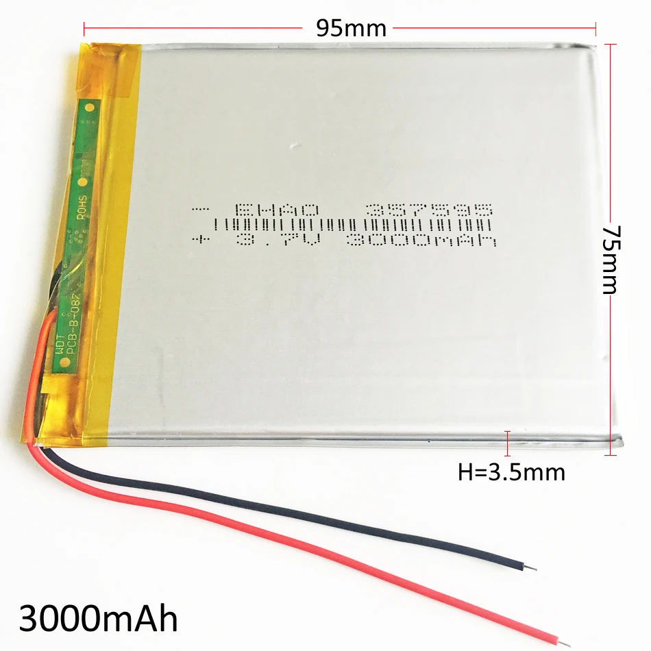 

3.7V 3000mAh 357595 Polymer Lithium Li-Po Rechargeable Battery For MP5 GPS PSP DVD E-book 7" Tablet PC video game PAD speaker