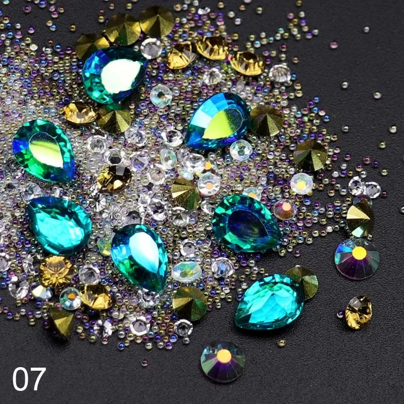 WAKEFULNESS AB цветные стеклянные стразы с кристаллами микс Нейл-арт Икра мини бусины острое дно драгоценные камни амулеты 3D украшения для ногтей - Цвет: 07