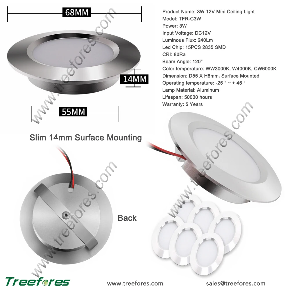 14mm Slim Mini 2inch Cut LED 12V Ceiling Downlight 80Ra 240Lm Lighting 3 Watts Bulb LightCE RoHS