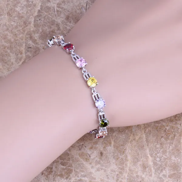 

Terrific Multicolor Red Garnet 925 Sterling Silver Link Chain Bracelet 6 - 7.5 inch S0379