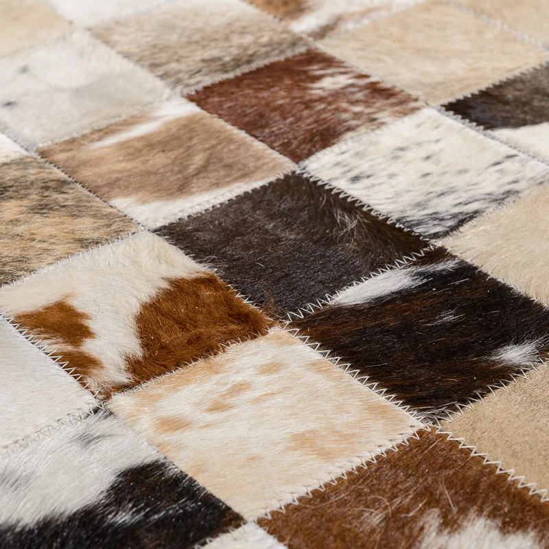 Bedroom high-end European and American hand-stitching Cow leather carpet living room coffee table mats carpet Bedroom high-end European and American hand-stitching Cow leather carpet living room coffee table mats carpet