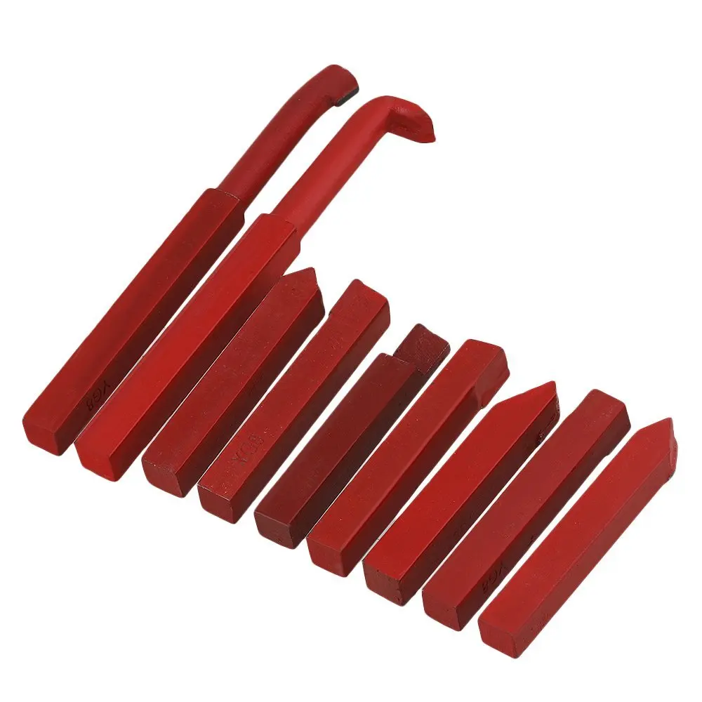 9pcs Iron Lathe Brazed Carbide Turning Tool Bit 12mm Square Shank Red