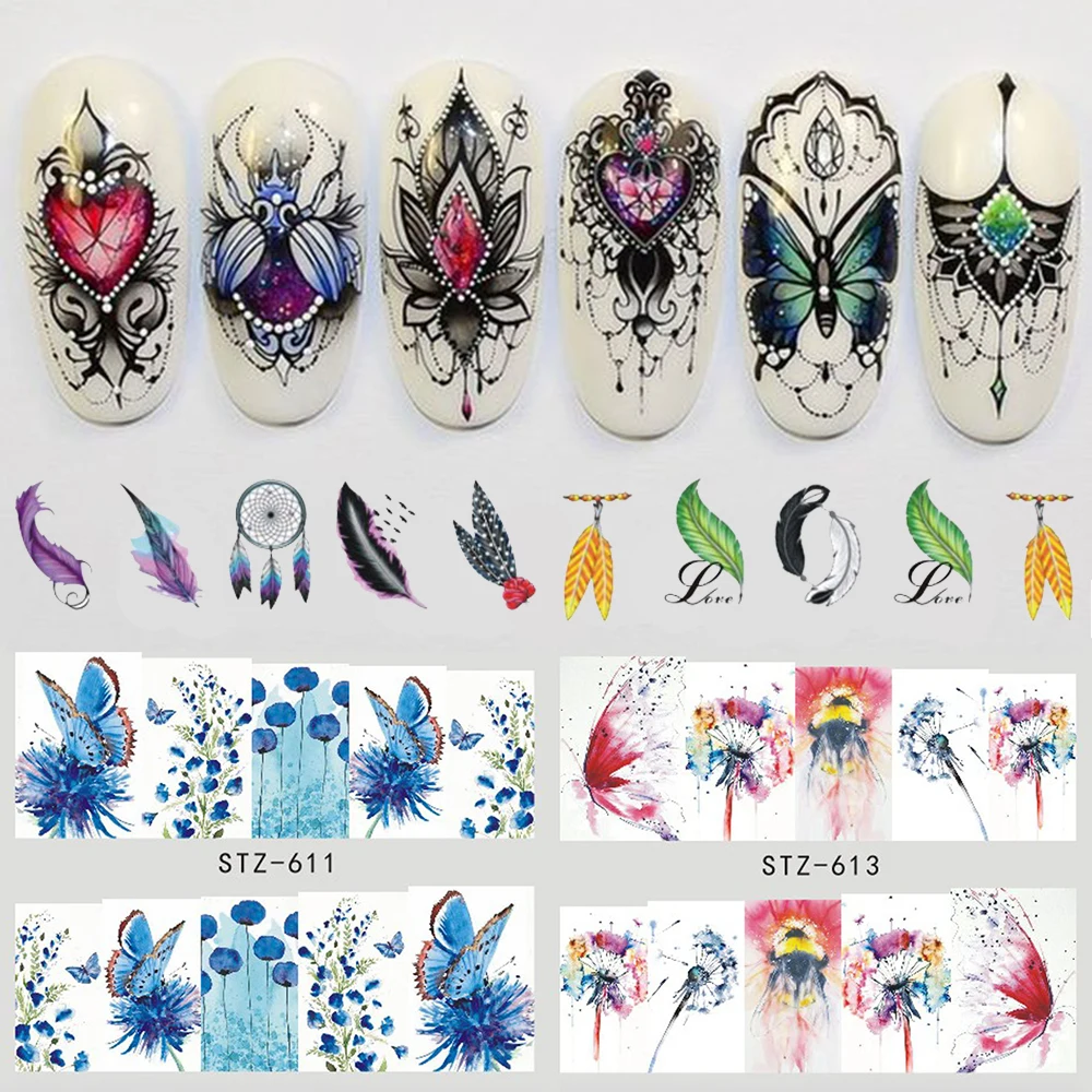 

1pcs Jewelry Necklace Water Transfer Nail Art Sticker Decals Black White Dream Catcher Stencil Tips Manicure Decor LASTZ608-633