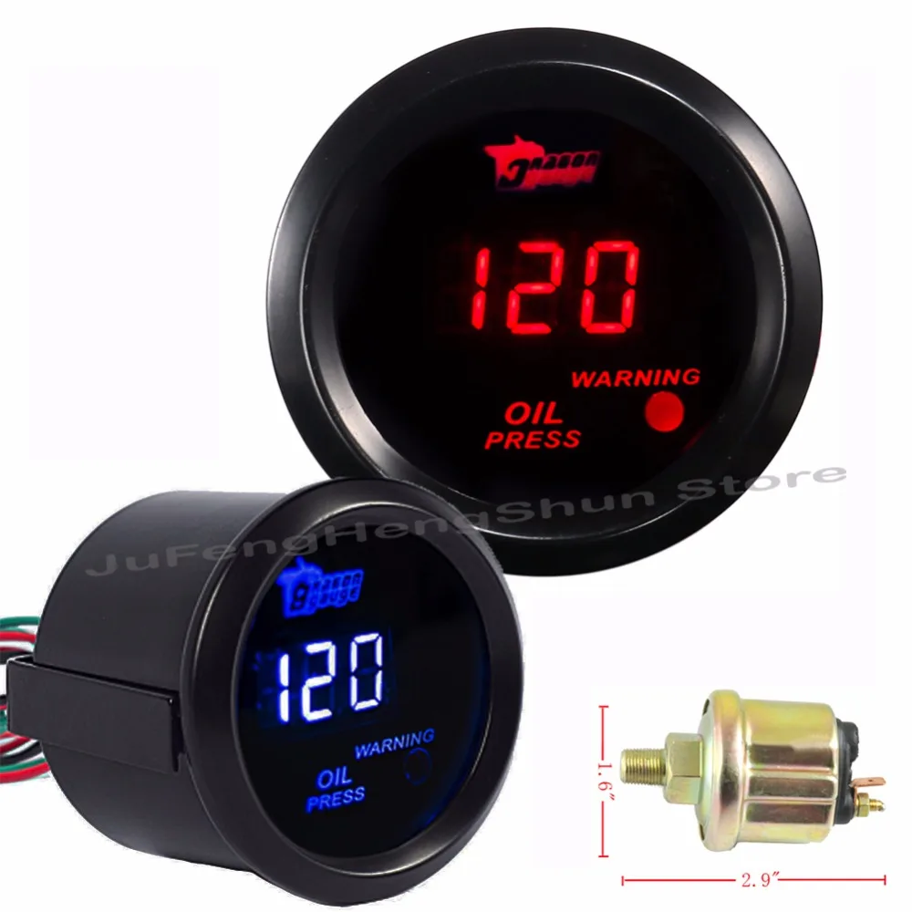 2 inch 52mm Car Oil Pressure Gauge 0150 Psi Digital Blue / Red LED 12V