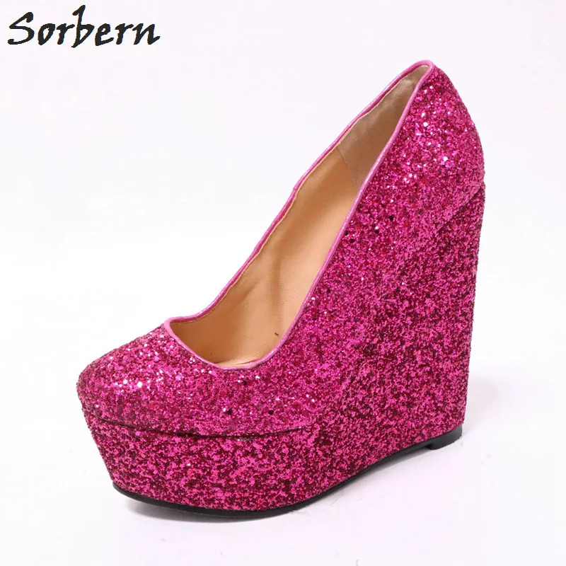 Sorbern Hot Pink Glitter Women Pumps 