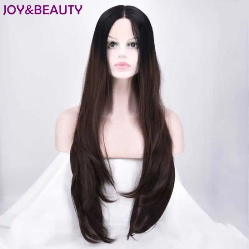 JOY & BEAUTY 26 "Длинные Синтетические волосы парик с кружевом спереди черный корень темное Омбре коричневый высокотемпературное волокно