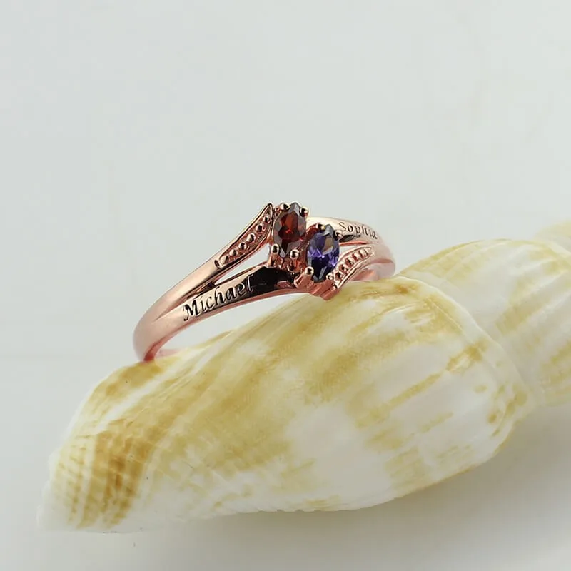 Customized Two Names Birthstone Ring for Couple Lovers Mom Woman Costume Letter Engagement Wedding Rings Silver 925 Jewelery