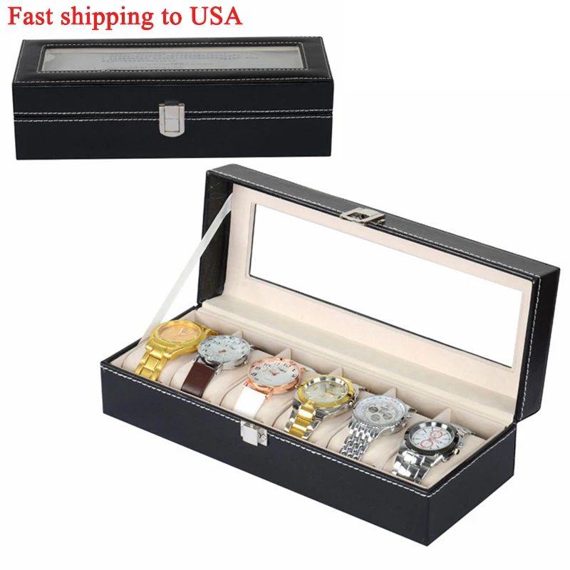 

1PC Makeup Storage Box High-end Protable Clock Watch Organizer Holder Black Watch Box Grids PU Leather Jewelry