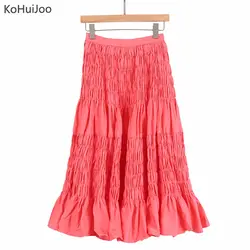 KoHuiJoo Лето 2019 г. Длинная свободная юбка для женщин модные однотонные плиссированные повседневное трапециевидной формы юбки для женщи