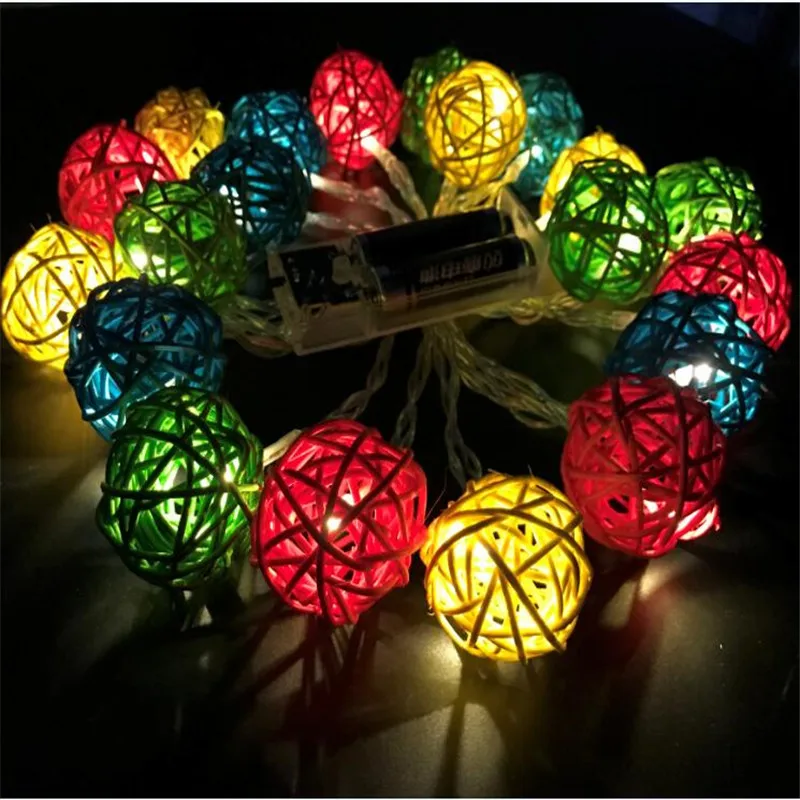 

LED Battery String Lights 3M 20pcs color Handmade Rattan Balls led String Lights Fairy Party Wedding light,Patio,Home room Decor