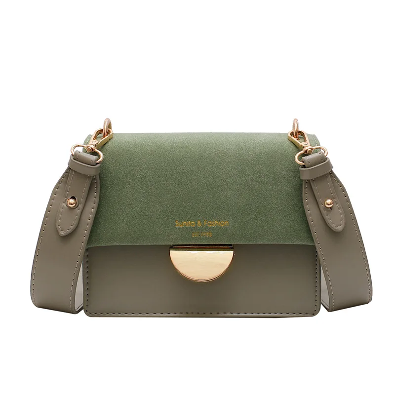 Ретро ветер замок женская сумка Корейская версия широкополосная маленькая квадратная сумка модная простая сумка на одно плечо Наклонная Сумка - Color: Green