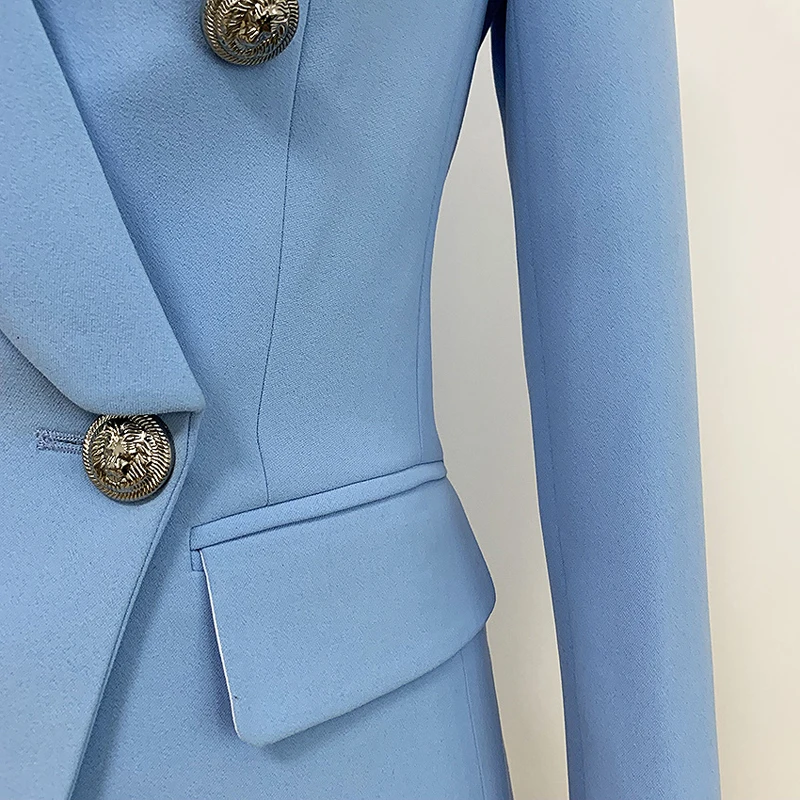 High Quality 2019 Formal Slim Blazer For Women Silver Lion Buttons Double Breasted Office Ladies Blazers Jacket Coat Veste Femme