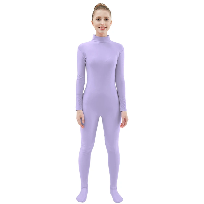 Ensnovo боди костюмы для женщин с длинным рукавом Turleneck Unitard комбинезон из лайкры нейлон пользовательские кожи костюмы унисекс колготки для всего тела - Цвет: Light Purple
