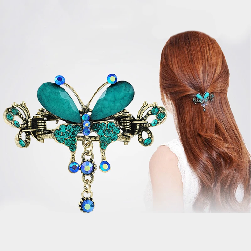 Винтажный женский элегантный Природный камень заколки для волос в форме цветов и бабочек заколки для волос зажим Бабочка бант с кристаллами заколки для волос аксессуары для волос