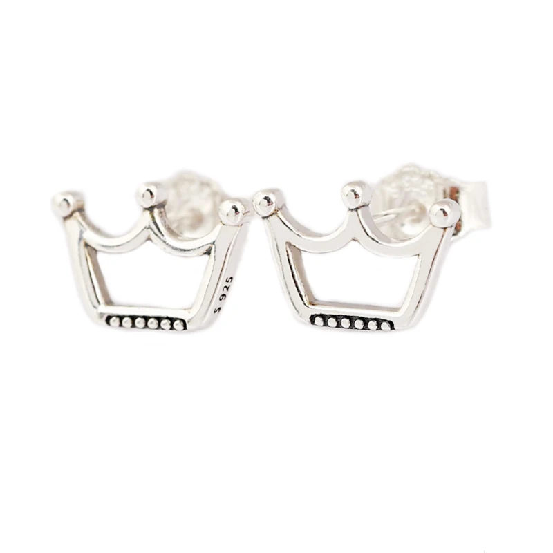 

Fashion 925 Sterling Silver Pans Earrings For Women Delicate Vintage Crown Stud Earrings Lady Fine Pans Jewelry Original
