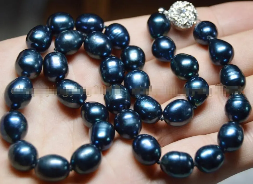 

Hot sale new Style >>>>>NATURAL 10-11MM TAHITIAN RICE BLACK PEARL NECKLACE 18" AA