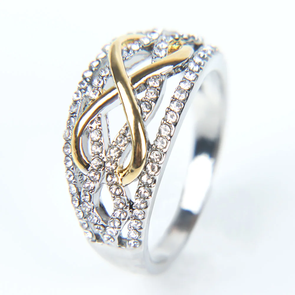 

Fashion Wedding Engagement Rings Two Tone Color Bow Knot Rings For Women Rhinestone Jewelry Gifts Size 6-10