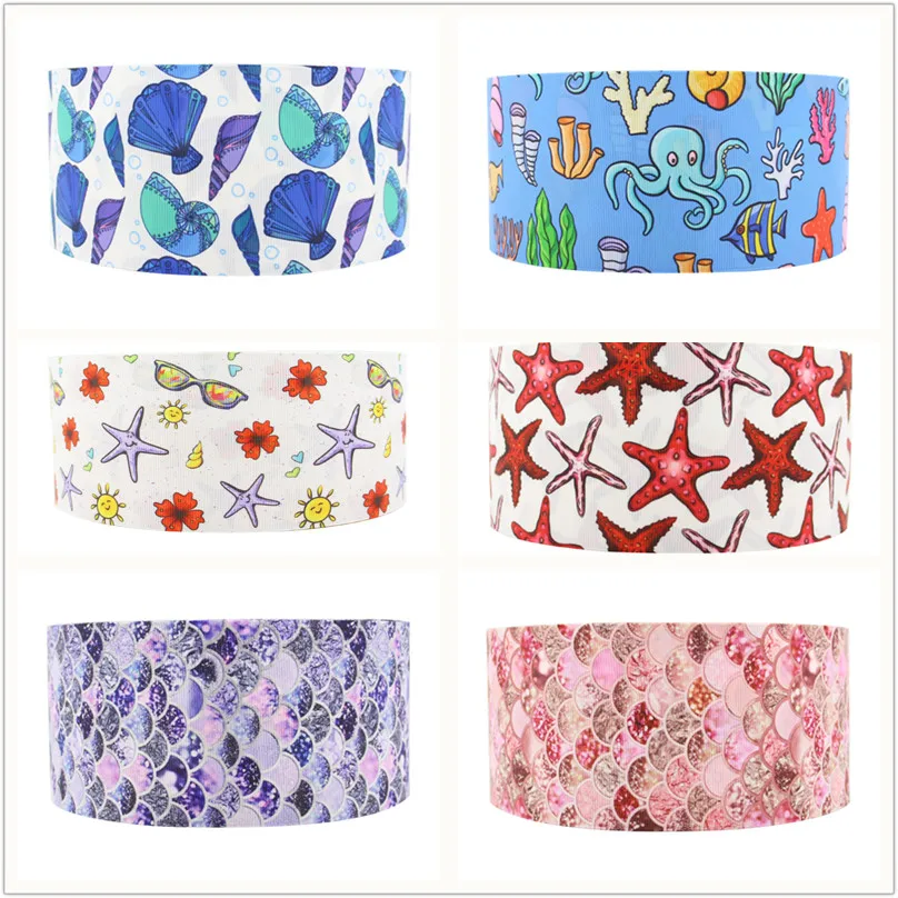 

Q&N Fish scale Starfish Printed Grosgrain FOE Ribbons DIY Craft Decoration Wedding Party Garment Sewing Materials Accessories