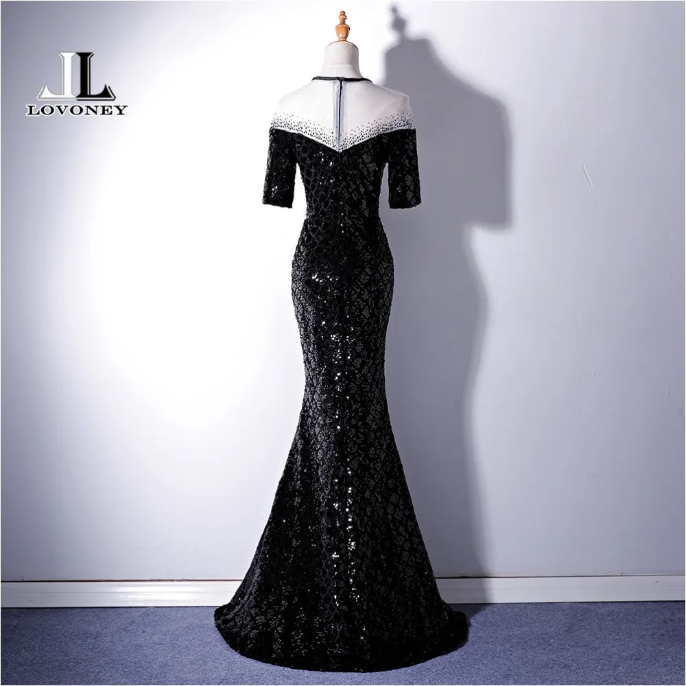 LOVONEY Half Sleeves Evening Dress Long Sequins Side Split Formal Dress Woman Occasion Party Dresses Evening Gown XYG819C