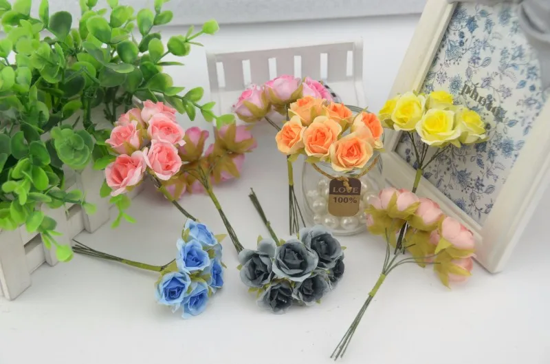 6 шт/лот Шелковый градиентный мини-букет из искусственных роз для свадебного украшения DIY Искусственные цветы Brlcolage Artisanat Fleur