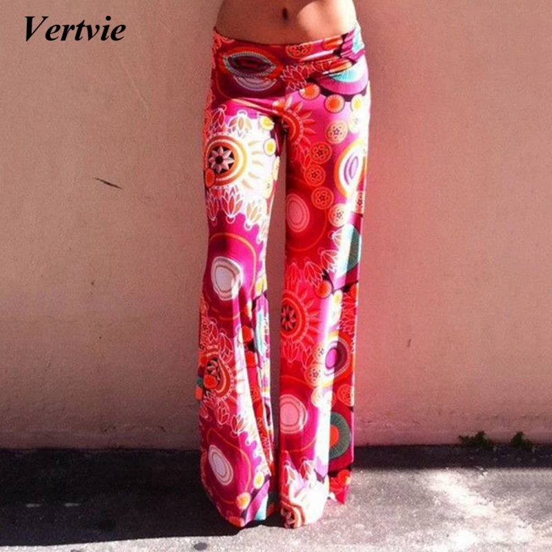 

Vertvie 2018 Summer Printed Wide Leg Pant Women Low Waist Long Trousers Plus Size Palazzo Sexy Yoga Pants Spring Beach Pantalone