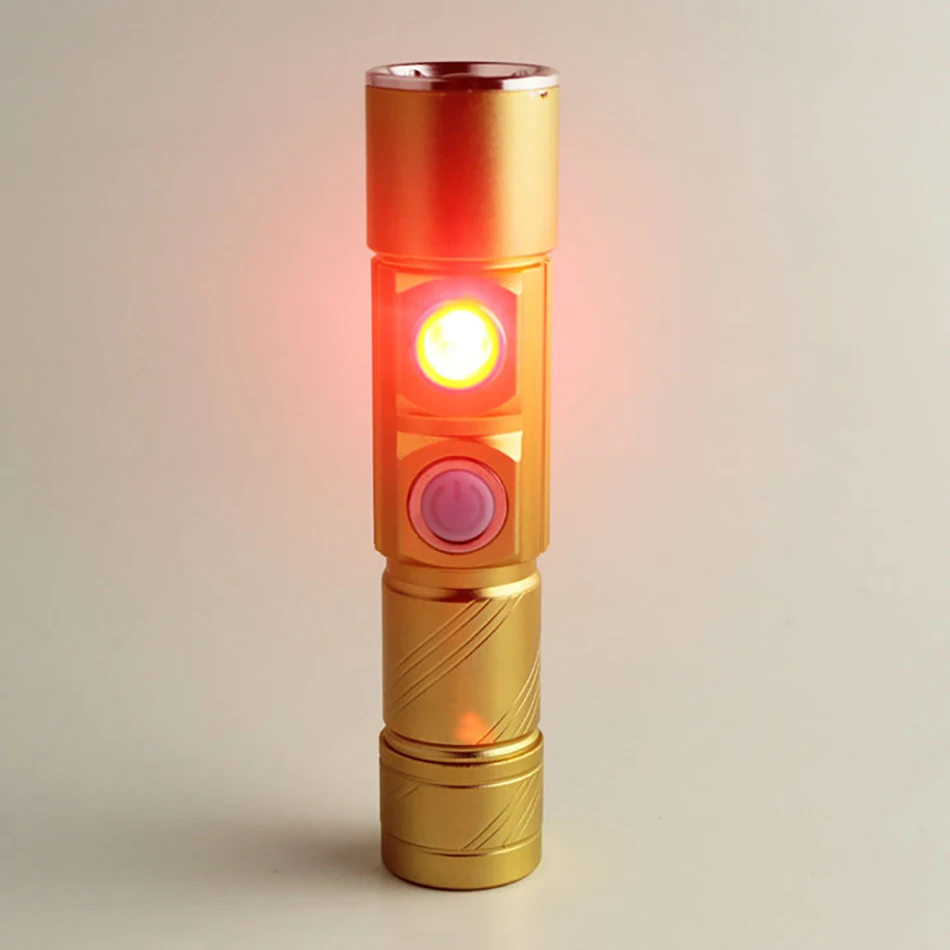 AIMIHUO Mini LED Flashlight USB Rechargeable Outdoor Flashlight LED Side Red Light Night Riding Torch Lantern Built in Battery (13)