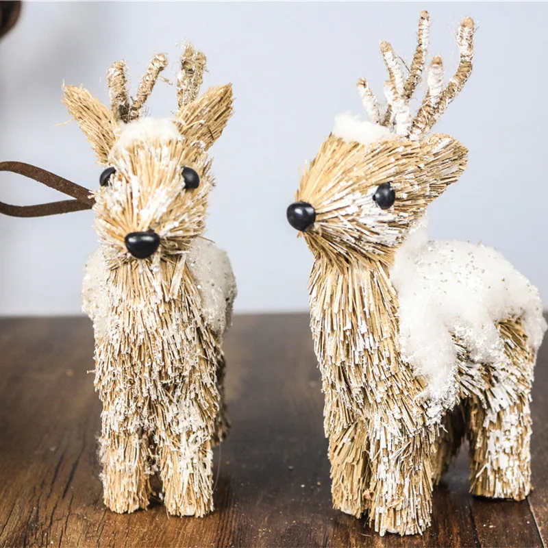 5" Decor New Year Decorations Christmas Wedding Party Ornament Reindeer Craft Christmas Deer with Snow Straw Toys Gift