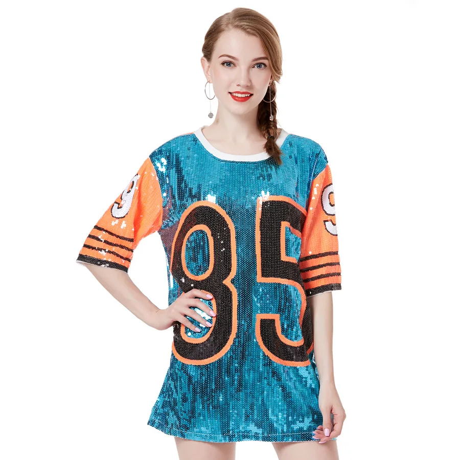 Длинная футболка мини с блестками в стиле хип хоп|mini dress|sequin t shirt dresst dress |