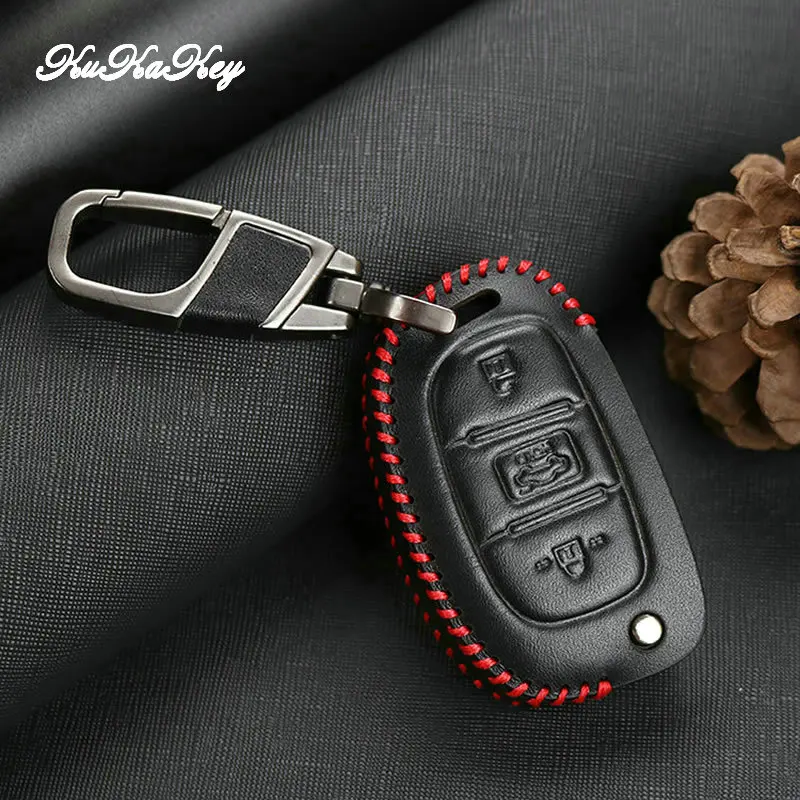 Кожаный чехол для автомобильного ключа KUKAKEY Hyundai i30 ix35 HB20 2016 2017 Avante Porter Santafe
