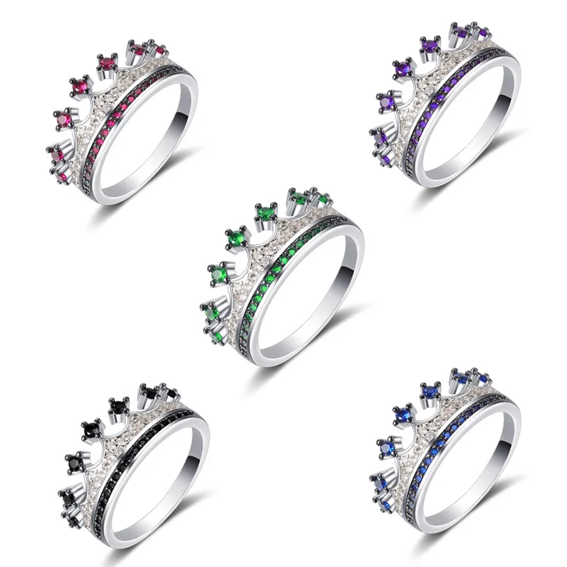 Seanlov Romantic Crown Rings Silver Color Blue Red CZ For Women Fashion Green Zirconia Jewelry Wedding | Украшения и аксессуары