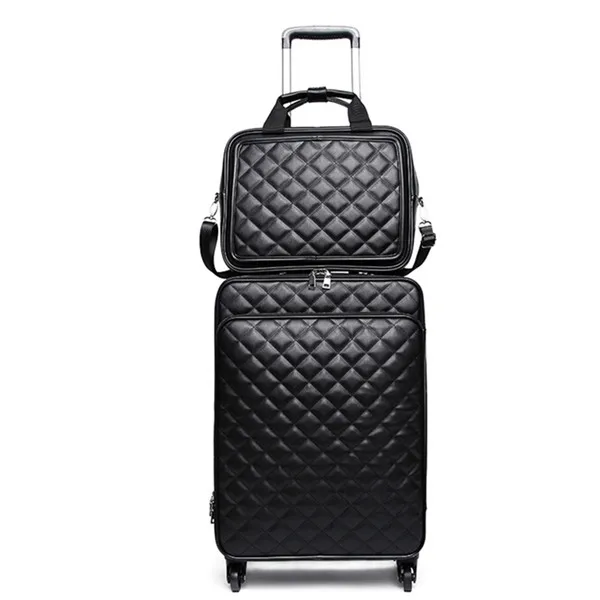 Женский чемодан для путешествий, чехол на колесиках, чехол на колесиках, 1" 20" 2" дюймов, кожзам, коробка с колесиком - Цвет: black set