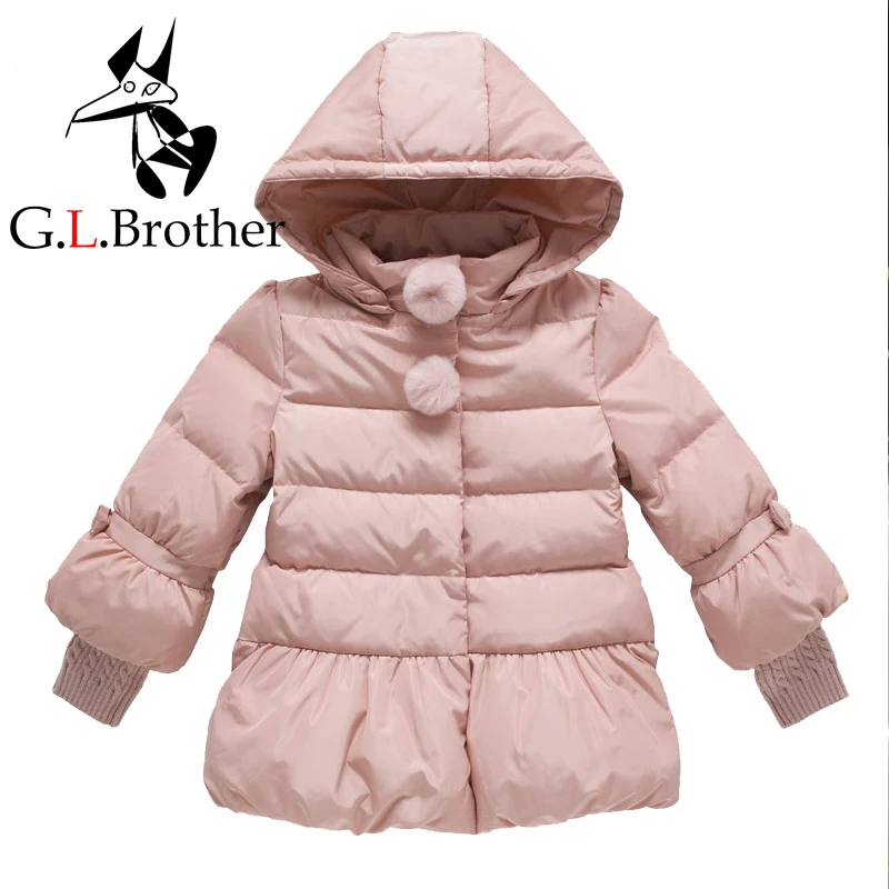 

Toddler Girls Winter Jackets Bow Jacket Kids Girl Down Coats Warm Hooded Children Outerwear Coat Pink Girls Clothes Cute LJ185