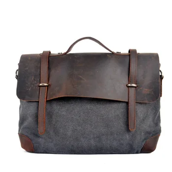 

Man Shoulder Leather Messenger Bags Crazy Horse Leather Travel Bags Computer Laptop Handbag Canvas Satchels Crossbody bags