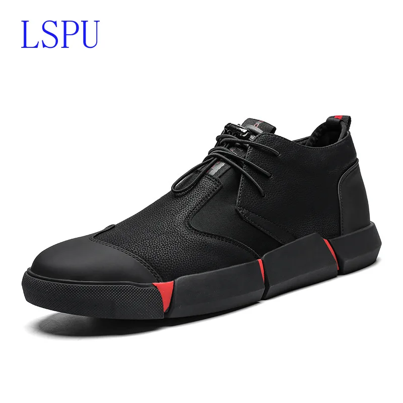 

Brand High quality all Black Men's leather casual shoes Fashion Breathable Sneakers fashion flats big plus size 37-45
