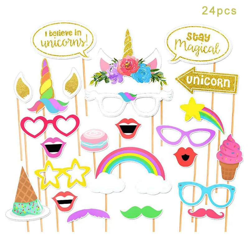 1 комплект Unicornio Photo Booth Единорог День Рождения украшения сверкающие Единорог вечерние фотостудии Дети День рождения товары для вечеринок - Цвет: 8