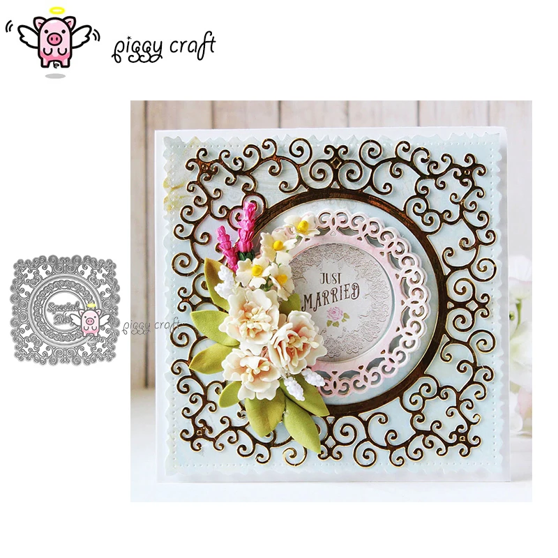 

Piggy Craft metal cutting dies cut die mold Square flower string background Scrapbook paper craft knife mould