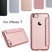 Yokata Leather Flip Case For iPhone 7 6 6s Plus 5 5s SE Luxury Rose Gold Plating Plate Coque Back Clear 360 All Cover