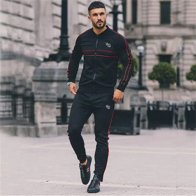 DERMSPE spring Sporting slim fit men Suit chandal hombre mens tracksuit sets Men Sweatshirt Jacket+Pants 2 PC Casual Clothes